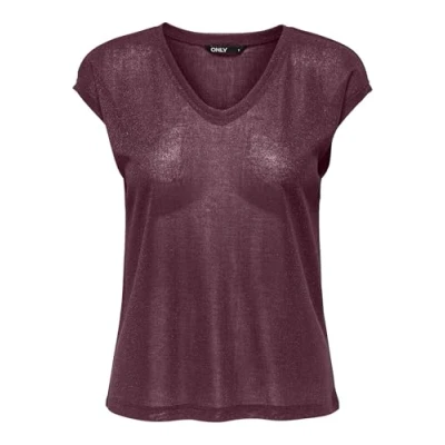 Abbildung von ONLY Damen Onlsilvery S/S V Neck Lurex Top JRS Noos Basic Oberteil Mit O Ausschnitt Und Kurzen Ärmeln Für Jugendliche Eleganz, Burgundy,XS