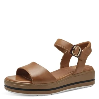 Abbildung von Jana Damen Sandalen mit Keilabsatz Klettverschluss Vegan, Braun (Tan), 40 EU