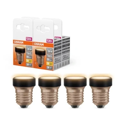 Abbildung von Osram LED Star Flat mit 3.5 W (wie 28W), 300lm/2700K, 827 warmweiß, frosted, Kunststoff in Schwarz, E27 Schraubgewinde, nicht dimmbar, 35 mm Durchmesser, 4 Pack