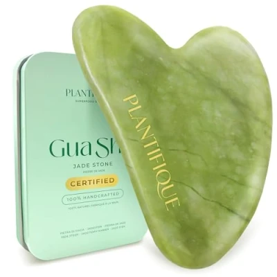 Abbildung von Plantifique Gua Sha Stein Natürlicher Jade Massageroller Guasha aus Gesichtsmassage Für Augenschwellungen Hautstraffung von Gesicht Original Face Massager