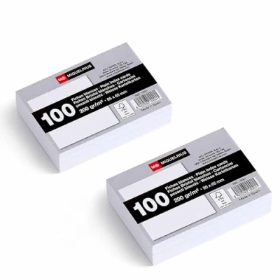 Abbildung von Miquelrius Karteikarten, 200 g/m², Lernkarten und Vorbereitungskarten für Oppositionen, Packung mit glatten Karteikarten Notizen, Größe 95 x 65 mm, Flashcards, Schul Bürobedarf