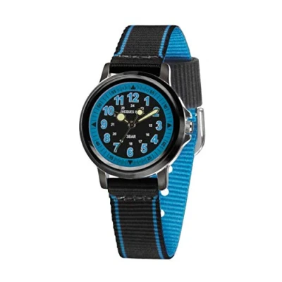 Abbildung von JACQUES FAREL Jungenuhr Jugend Armbanduhr Quarz Analog Stoffband Schwarz Blau KSB 0453