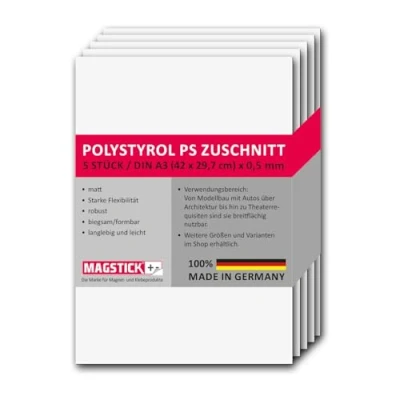 Abbildung von 5er Set Polystyrol Platten weiß I DIN A3 Kunststoff Hartplatten PS Zuschnitte 29,7 x 42 cm 0,5 mm Stärke mag_277