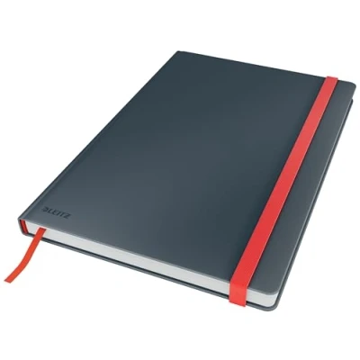 Abbildung von Leitz kariertes Hardcover Notizbuch in großem B5 Format, 80 Blatt, 160 Seiten, 100 g/m² Papier, Ideal für Büro, Schule, Studium oder als Journal Buch, Gummizugverschluss, Grau, Cosy Serie, 44820089