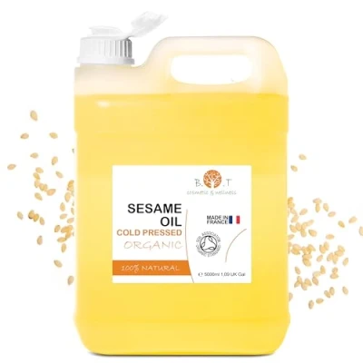 Abbildung von 100% reines und natürliches Bio Sesamöl, Ayurvedische Exzellenz, Zertifiziert biologisch, Haut Haarpflege, Ayurveda Massageöl 5000 ml