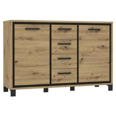 Abbildung von Forte TRONDHEIM Sideboard mit 4 Schubladen und 2 Türen, Holzwerkstoff, Artisan Eiche/Schwarz Eiche, B x H T: 138,4 91,3 41,5 cm