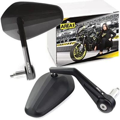 Abbildung von Area1 Premium Motorrad Lenkerendenspiegel e geprüft CNC/Alu Rückspiegel Set (Rechts+Links) Kompatibel mit Mondial LS3