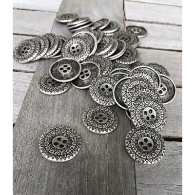Abbildung von silber antik flache Metall Knöpfe 4 Loch 15mm, 18mm, 20mm oder 25mm (10 Stück) (20mm)