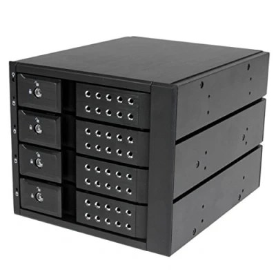 Abbildung von StarTech.com 4 fach 3,5 Zoll trägerloser SATA Festplatten Aluminium Wechselrahmen/Backplane, Bay (8,9cm) Mobiles HDD Speicher Rack