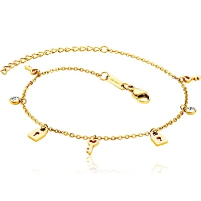 Abbildung von Julie Julsen JJAC29212G Damen Fußkettchen Schlüssel &amp; Symbole Gold 26 cm