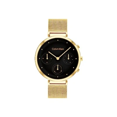Abbildung von Calvin Klein Damenuhr Timeless Chronograph gold schwarz gold, Damen, Größe: One Size,
