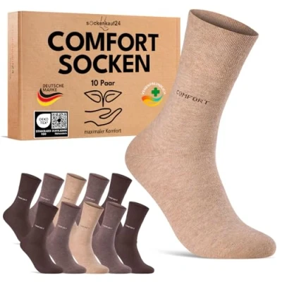 Abbildung von Comfort Socken ohne Gummibund &amp; Naht für Damen Herren (10 Paar) Gesundheitssocken Gummi mit Komfortbund 70209T (Beige Braun 39 42)