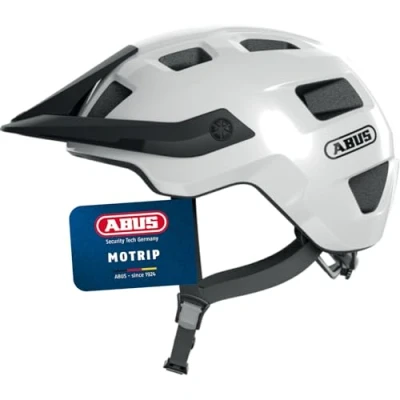 Abbildung von ABUS MTB Helm MoTrip robuster Fahrradhelm mit höhenverstellbarem Schirm für Mountainbiker individuelle Passform Unisex Weiß Glänzend, S