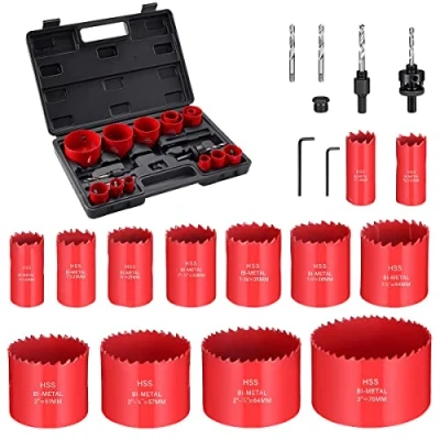 Abbildung von Ecotown 23PCS M 42 Bi Metall Lochsägen Set, Universal Set mit 13 Sägeblättern von 19 mm bis 76 mm, ideal zum Bohren Weichmetall, Holz, PVC Platten und Kunststoffplatten