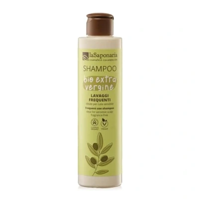 Abbildung von La Saponaria Shampoo mit extra nativem Olivenöl, empfindliche Haut, leicht reizbare Kopfhaut, ohne Duftstoffe, natürlich, vegan, tierversuchsfrei, Biokunststoff, bio, 200 ml
