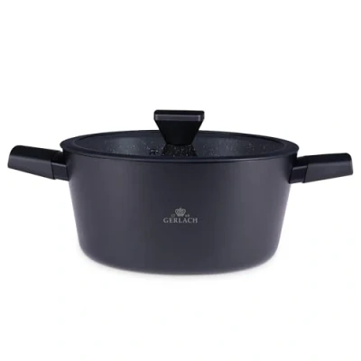 Abbildung von Gerlach Granitex Topf Kochtopf Keramik Beschichtet Induktionsgeeignet Kochtöpfe Für Elektro Gas Induktion Herd Pfannen Töpfe Schwarz 24 cm 4,4 L