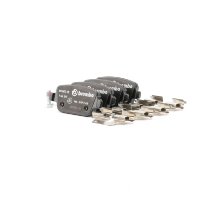 Abbildung von BREMBO P 44 017 Bremsbelagsatz exkl. Verschleißwarnkontakt mit Bremssattelschrauben Zubehör VOLVO: S80 II, V70 3, XC70 II Estate