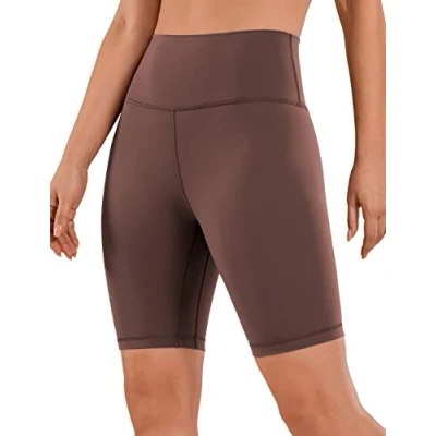 Abbildung von CRZ Yoga Naked Feeling Damen Kurze Leggings High Waist Blickdicht Fithess Shorts Radlerhose Sporthose 20cm Taupe 40