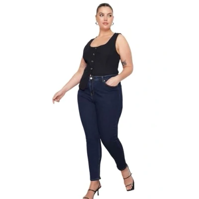 Abbildung von TRENDYOL Damen Plus Size High Waist Skinny Jeans, Navy Blue, 42 Große Größen EU
