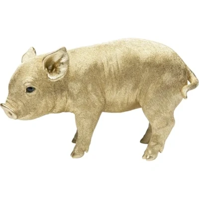 Abbildung von Kare Design Deko Figur Baby Pig, Gold, handgefertigt, Unikat, Objekt fürs Wohnzimmer, für Regale, Glücksbringer, Tier Design, 23x38x14 cm (H/B/T)