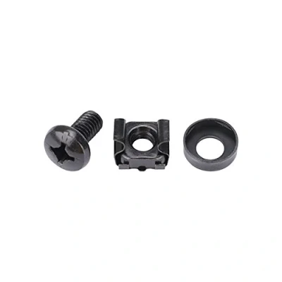 Abbildung von HMF 61060 60er Set Käfigmuttern für 10&quot; oder 19&quot; Serverschrank Netzwerkschrank, M6 Montageschrauben, schwarz