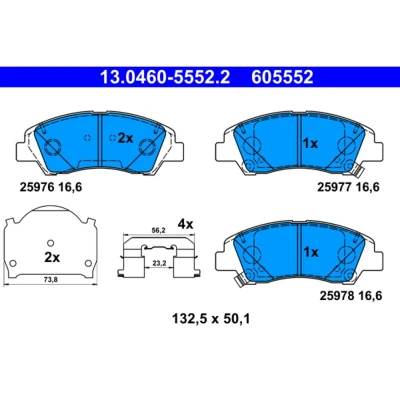 Abbildung von ATE 13.0460 5552.2 Bremsbelagsatz mit akustischer Verschleißwarnung Anti Quietsch Blech Zubehör HYUNDAI: i10 II Hatchback, I