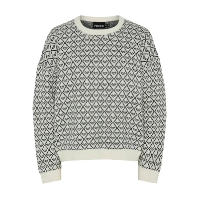 Abbildung von Pieces Pcnavi O NECK Strickpullover Cloud dancer/black, Damen, Größe: XL, dancer/black