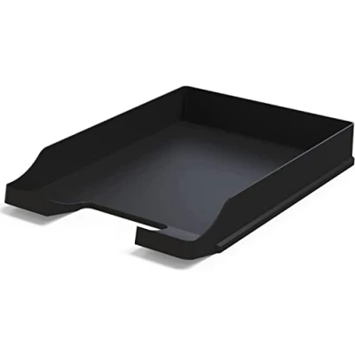 Abbildung von Detectalia Dokumentenablagen Schwarz A4 Stapelbarer Schreibtisch Organisator Kunststoff Büroablage Papierhalter Postkörbe 35x25x5,2 cm