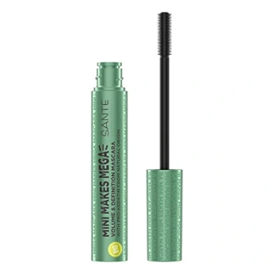 Abbildung von SANTE Naturkosmetik Wimperntusche flexibler Gummi Bürste, Mascara für verlängerte und voluminöse Wimpern, Mit Pro Keratin gegen Haarbruch, Mini Makes Mega Mascara,1 x 8 ml,Nr. 1 black