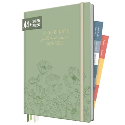 Abbildung von Häfft® Lehrer Planer 2025/2026 A4+ &quot;Green Poppy&quot; Hardcover Lehrerkalender, Schuljahresplaner, Schulplaner mit Sprüchen, Stickern und mehr nachhaltig &amp; klimafreundlich