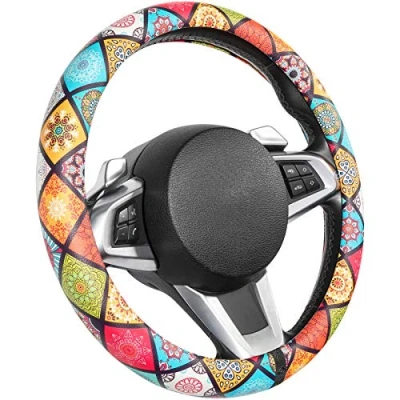 Abbildung von SEG Direct Mandala Lenkradbezug Auto Lenkradhülle Lenkrad Abdeckung aus Mikrofaser Leder für Frauen Mädchen, 37 39cm