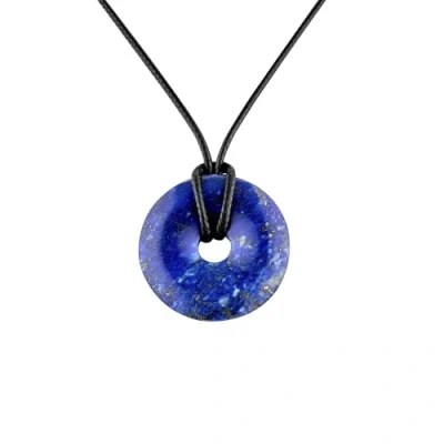 Abbildung von PURAJA Donut Anhänger aus echtem Edelstein Heilstein Kette mit Kristall inkl. hochwertigem Kordband (Lapislazuli)