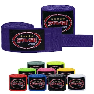 Abbildung von Farabi Sports Kinder Boxing Bandage 2,5 Meter lang boxbandagen Box Bandages mit Paar für MMA, Muay Thai, Training, Kickboxen und Kampfsport (Purple)