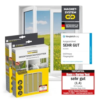 Abbildung von EASYmaxx Insect Protect Fliegengitter Fenster mit Magnetbefestigung zuschneidbares Moskitonetz Insektenschutz bis 150 x 180 cm Mückenschutz Magnet leichte Montage [2 Stück]