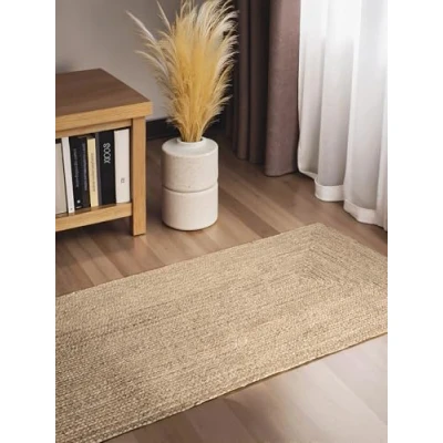 Abbildung von Hanse Home Sharmila Juteteppich Natur Wohnzimmerteppich aus 100% Jute, Handgewebt Robust &amp; Pflegeleicht Moderner, Boho Naturfaser Teppich, Weiß 80x200cm