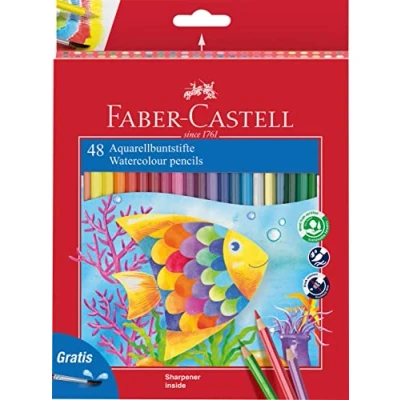Abbildung von FABER CASTELL 114448 Buntstifte Set Classic Colour, Aquarellstifte, 48 teilig, bruchsicher, inkl. Pinsel