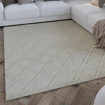 Abbildung von Wecon home Wollteppich »Hamptons SEVENTEEN«, rechteckig, 10 mm Höhe, Schurwolle, Kurzflor, Wohnzimmer, Schlafzimmer, elegant, Rauten Design