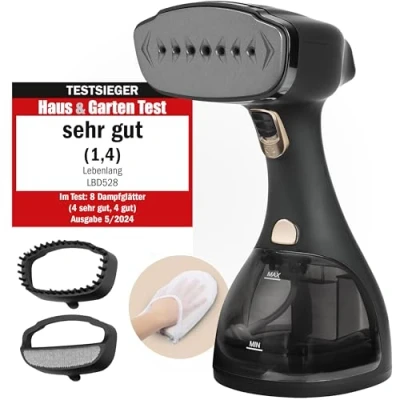 Abbildung von LEBENLANG Steamer Dampfglätter TESTSIEGER 1500W &amp; 300ml inkl. Bügelhandschuh Aufsätze I Pro Dampfsteamer für Kleidung Clothing Dampfbügeleisen Bügeleisen Dampf Dampfbürste Bügelmaschine