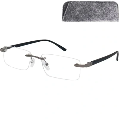 Abbildung von Mini Brille Randlose Lesebrille mit rechteckigen Gläsern Gratis Etui, Edelstahl Rahmen (Schwarz), Lesehilfe Herren und Damen +1.5 Dioptrien