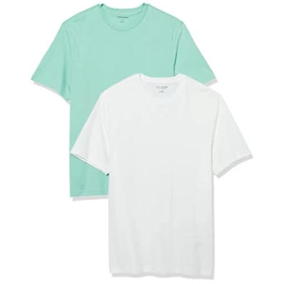 Abbildung von Amazon Essentials Herren Kurzärmeliges T Shirt mit Rundhalsausschnitt aus Baumwolle Regular Fit, 2er Pack, Aquablau/Weiß, M