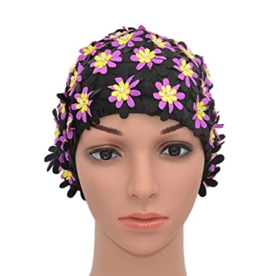 Abbildung von Medifier Badekappe mit Blumenmuster, Retro Stil, für Damen, schwarz