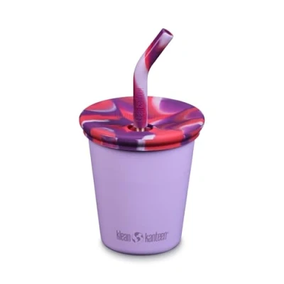 Abbildung von Klean Kanteen Kid Cup Edelstahlbecher mit Strohhalmdeckel, 284 ml, Krokusblütenblatt