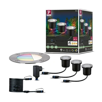 Abbildung von Paulmann 94275 Plug &amp; Shine LED Außenleuchte Zigbee Bodeneinbauleuchte RGBW Starterset incl. 3x3,6 Watt dimmbar IP65 Silber Metall 3000 K