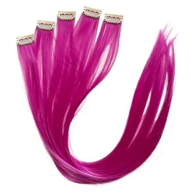 Abbildung von CAISHA 5 Teile Set 50cm Bunte Strähne Strähnchen Clip in Extension Haarverlängerung Glatt Langhaar Haarteil Pink BST142