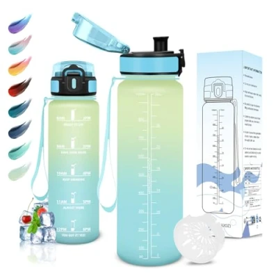 Abbildung von Motswedi Trinkflasche Sport, 1L BPA Frei, Trinkflasche, Kohlensäure Geeignet, Sport Auslaufsicher, Wasserflasche für Yoga, Schule, Fahrrad, Kinder, Outdoors, Beige Hellblau