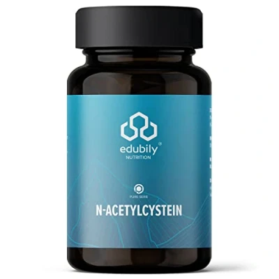 Abbildung von edubily nutrition® N Acetyl L Cystein 150 mg reines Acetylcystein (NAC) pro Kapsel nicht hochdosiert ohne Zusatzstoffe 180 Kapseln im Braunglas