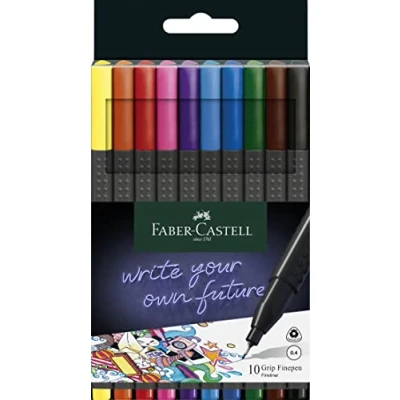 Abbildung von FABER CASTELL 151610 GRIP Finepen, Fineliner, mit metallgefasster Faserspitze 0.4 mm, 10er Etui