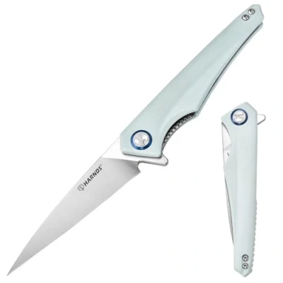 Abbildung von Harnds Qingluan Klappmesser mit D2 Stahlklinge und G10 Griff Taschenclip für EDC Outdoor Abenteuer Camping Messer (Cyan)