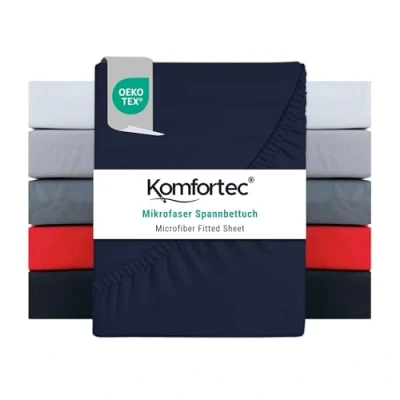 Abbildung von Komfortec Spannbettlaken 180x200 cm aus Gebürstete Mikrofaser Blau
