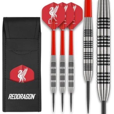 Abbildung von FOCO Offiziell lizenzierte Liverpool FC Flights mit Red Dragon 24 Gramm Wolfram Darts Set